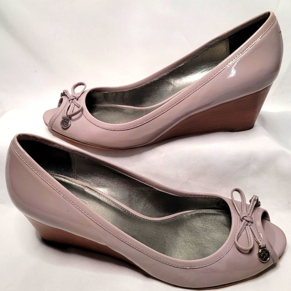 COACH Purple Wedge Heels 2" Lift Women's Wedge Slip On Bow Tie Design